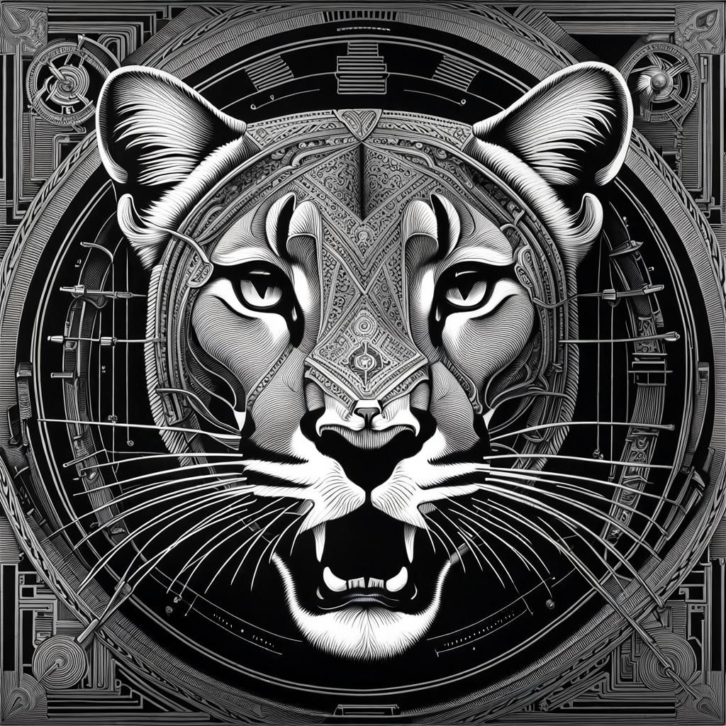 Majestic Cougar in Detailed Lithography Style