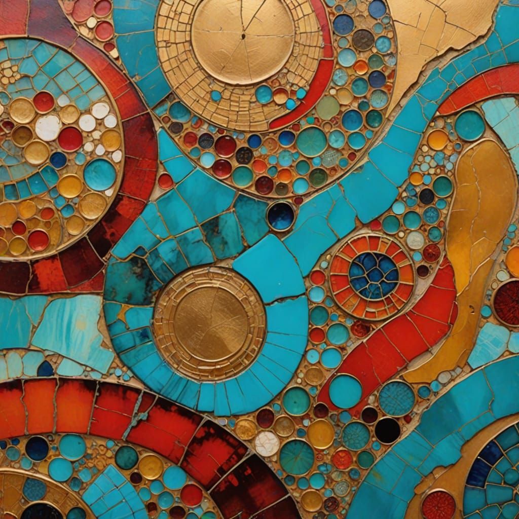 Surreal Landscape in Kintsugi Enamel with Abstract Brushstro...