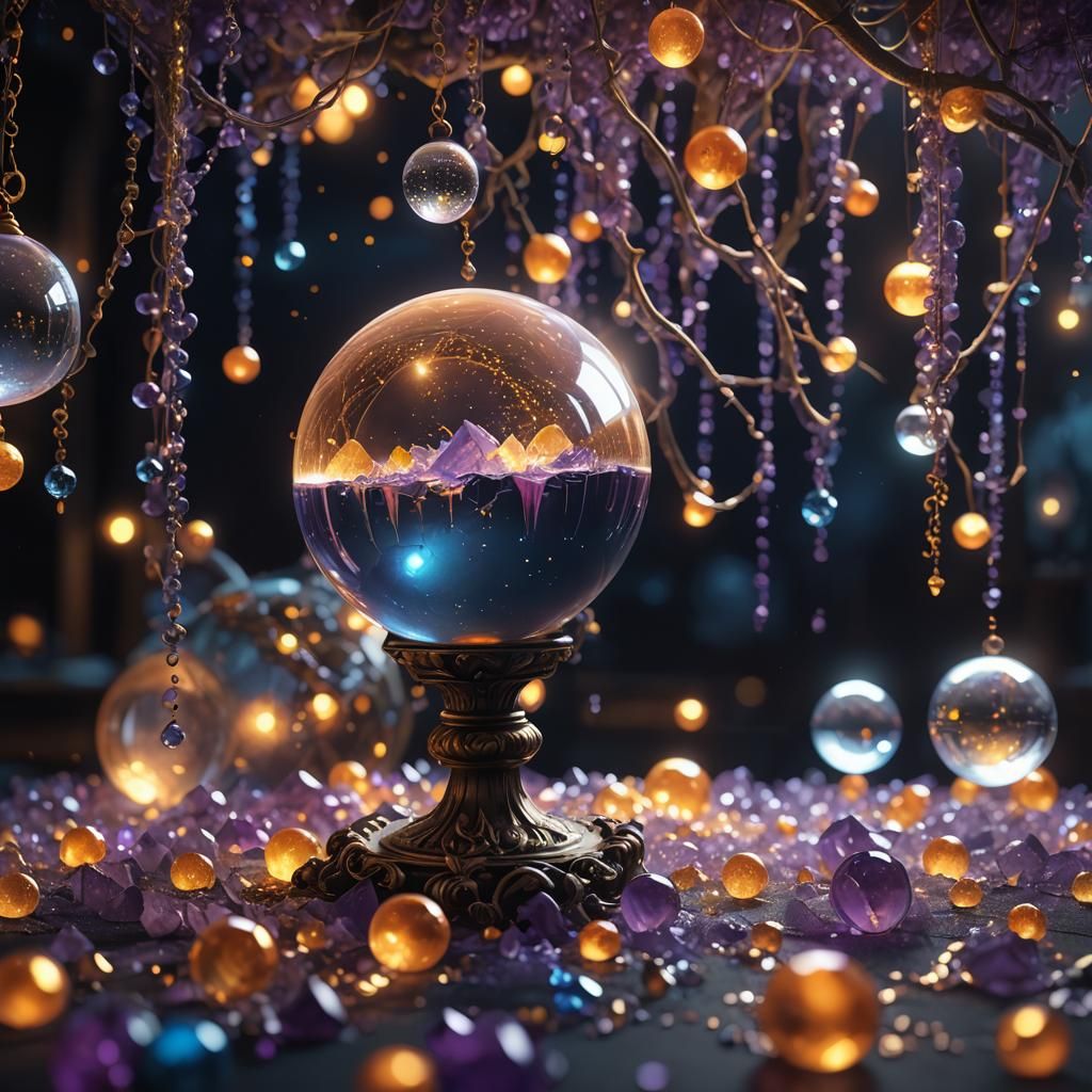 Crystal Ball with Floating Lights: Fantasy Concept Art