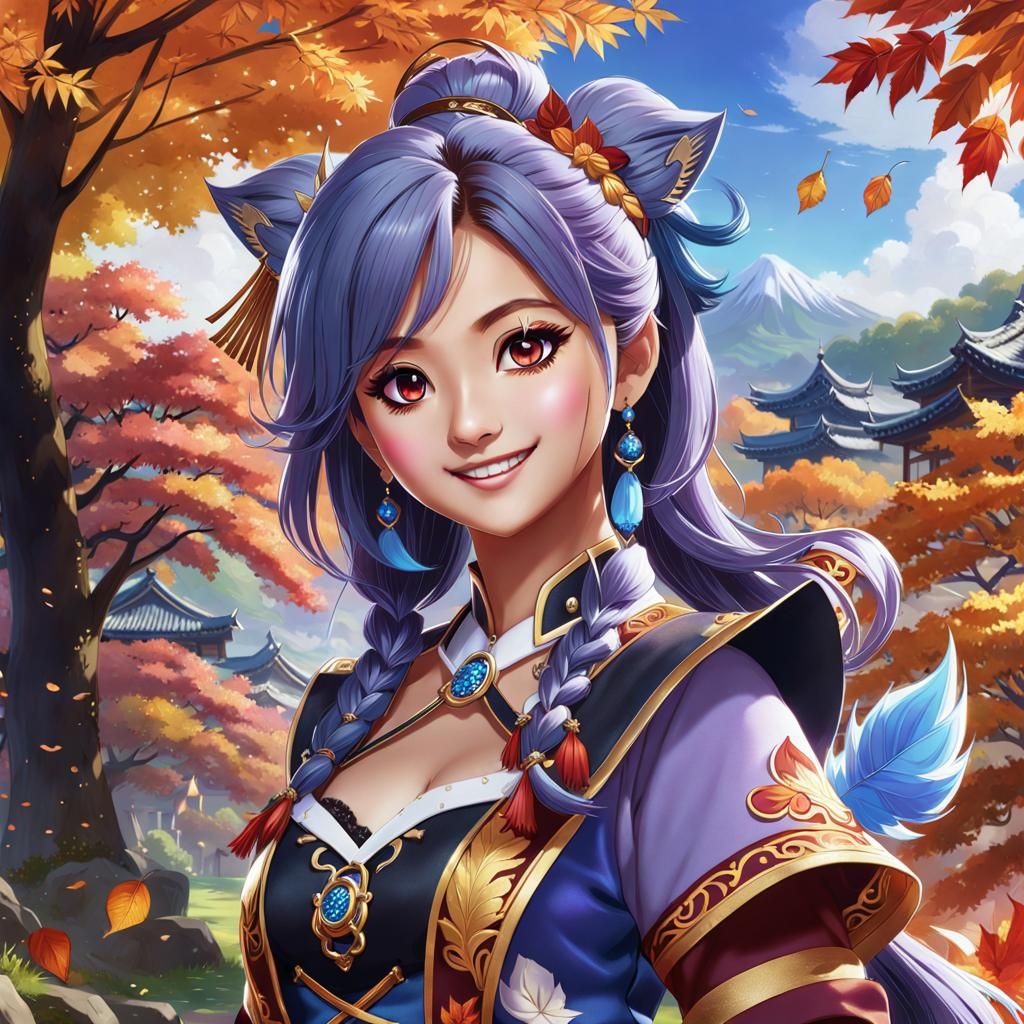 Tzuyu as Ganyu in Vibrant Autumn Anime Art