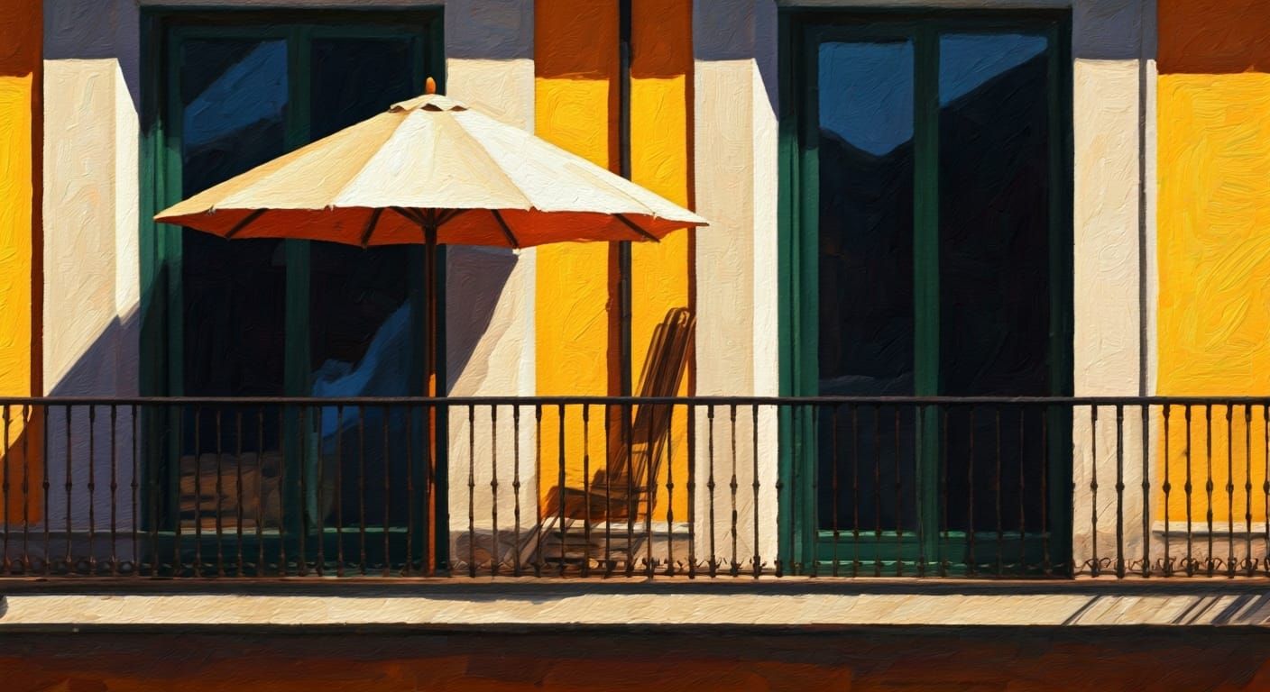 Lonely Balcony with Umbrella in Edward Hopper Style