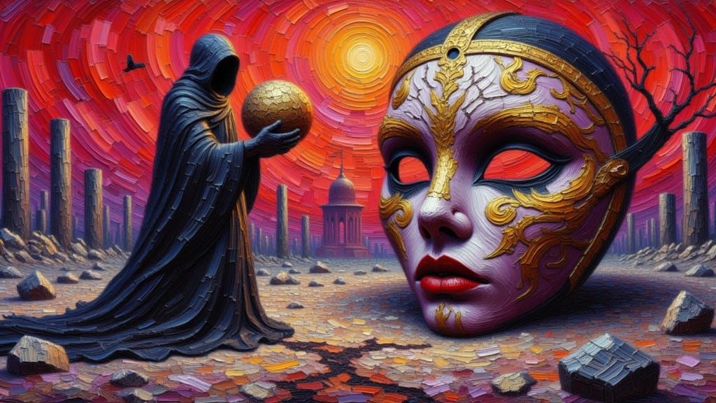 Ornate Mask in Post-Apocalyptic Impasto Painting