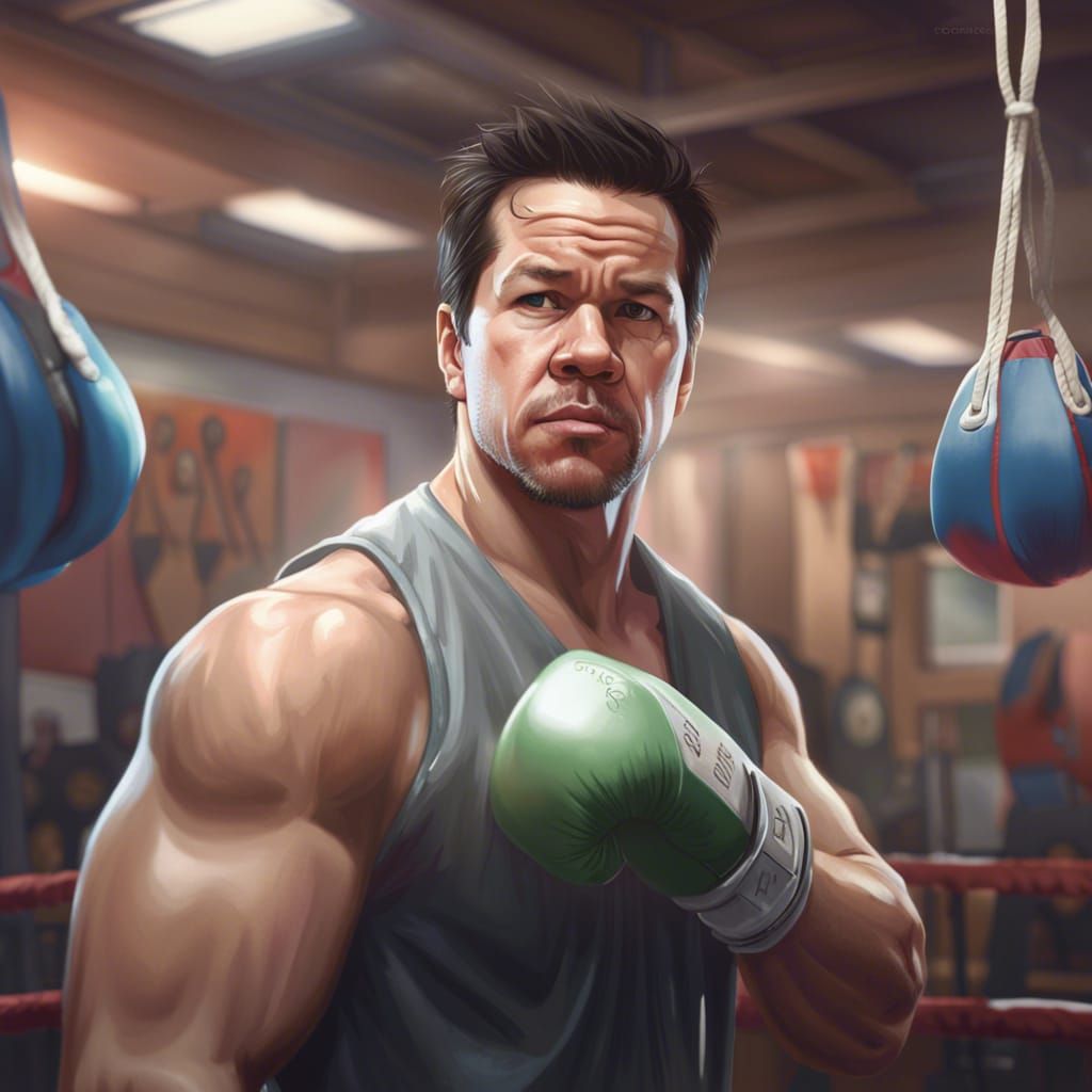 Mark Wahlberg Portrait in Boxing Gym, Detailed Art