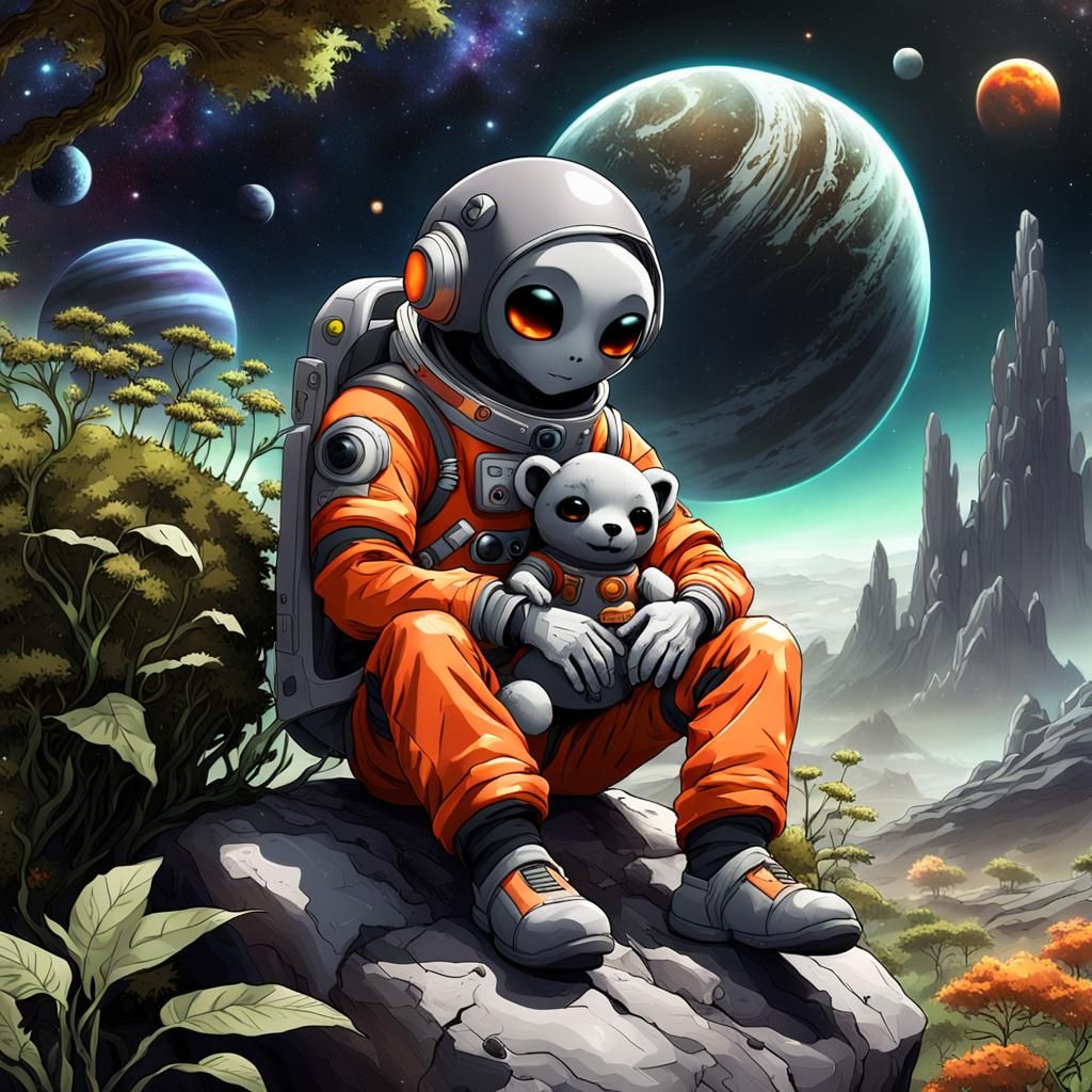 Lost Alien Child on Alien Planet in Anime Style