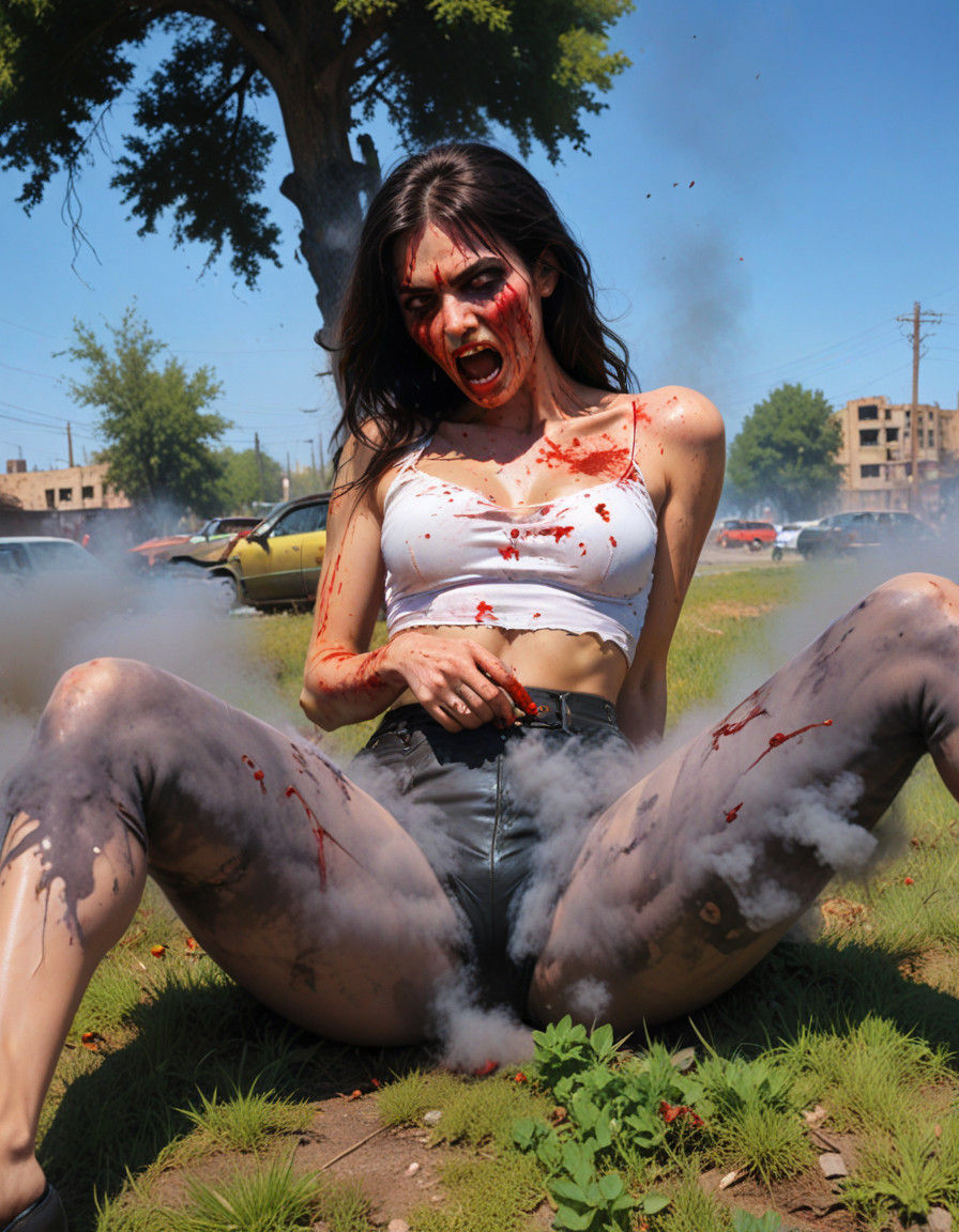 Screaming Woman Surrounded by Blood and Smoke in a Neon-Lit....