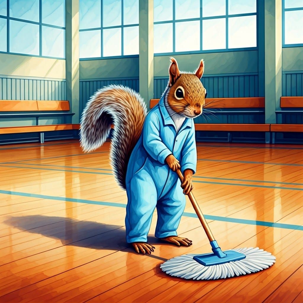 Squirrel in Anamorphic Janitor's Struggle