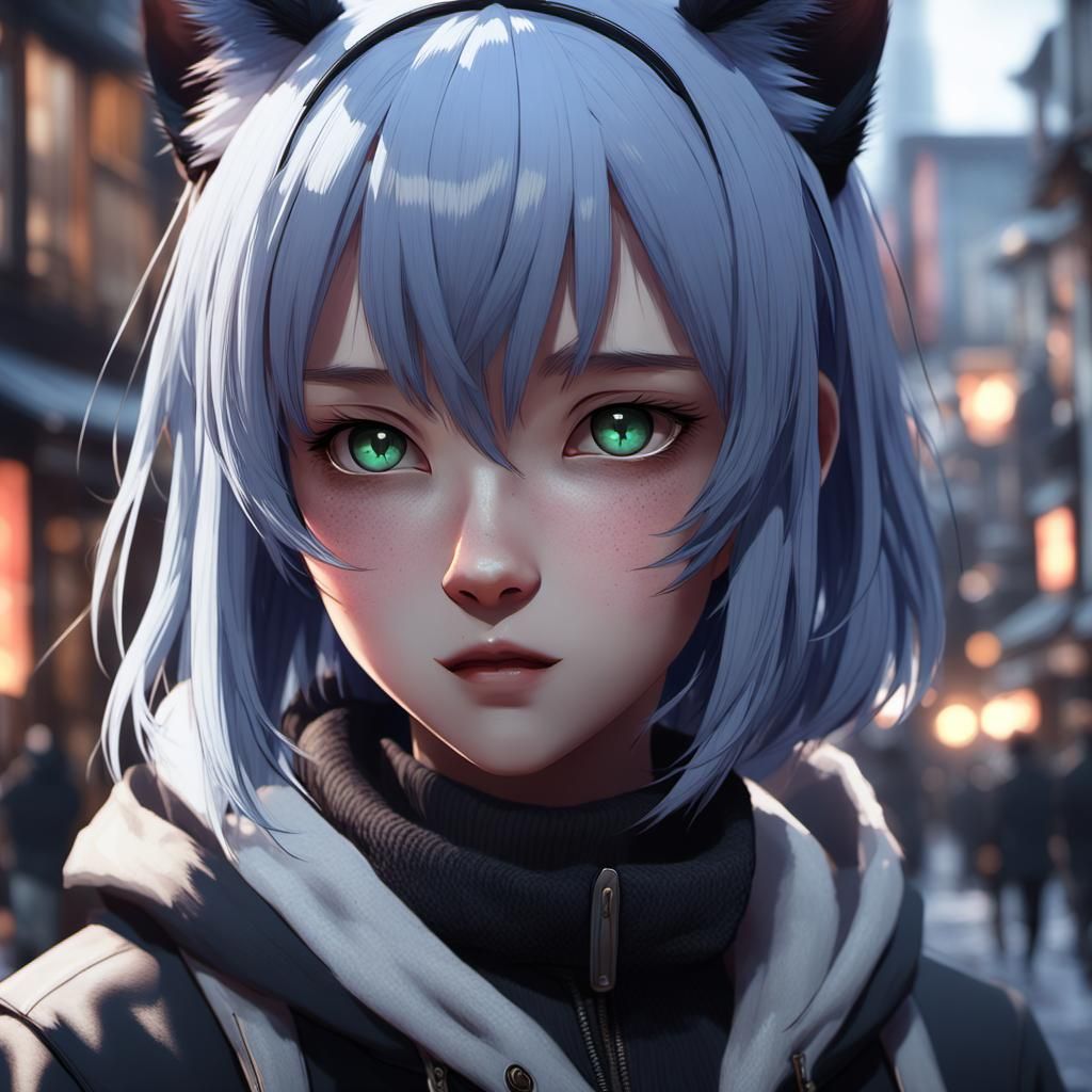 Anime-Style Cat-Woman Hybrid in 3D