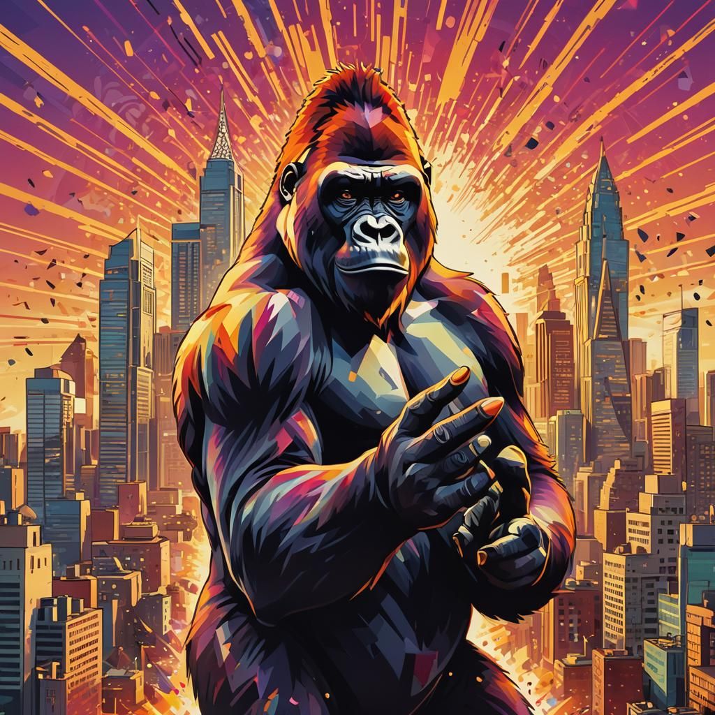 Gorilla Slap Pop Art with City Skyline
