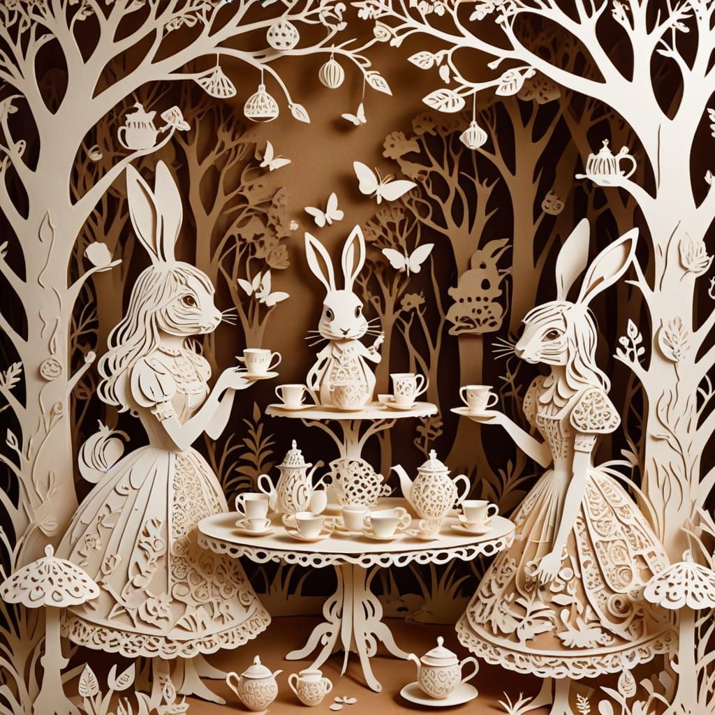 Alice in Wonderland Tea Party Paper Cut Art