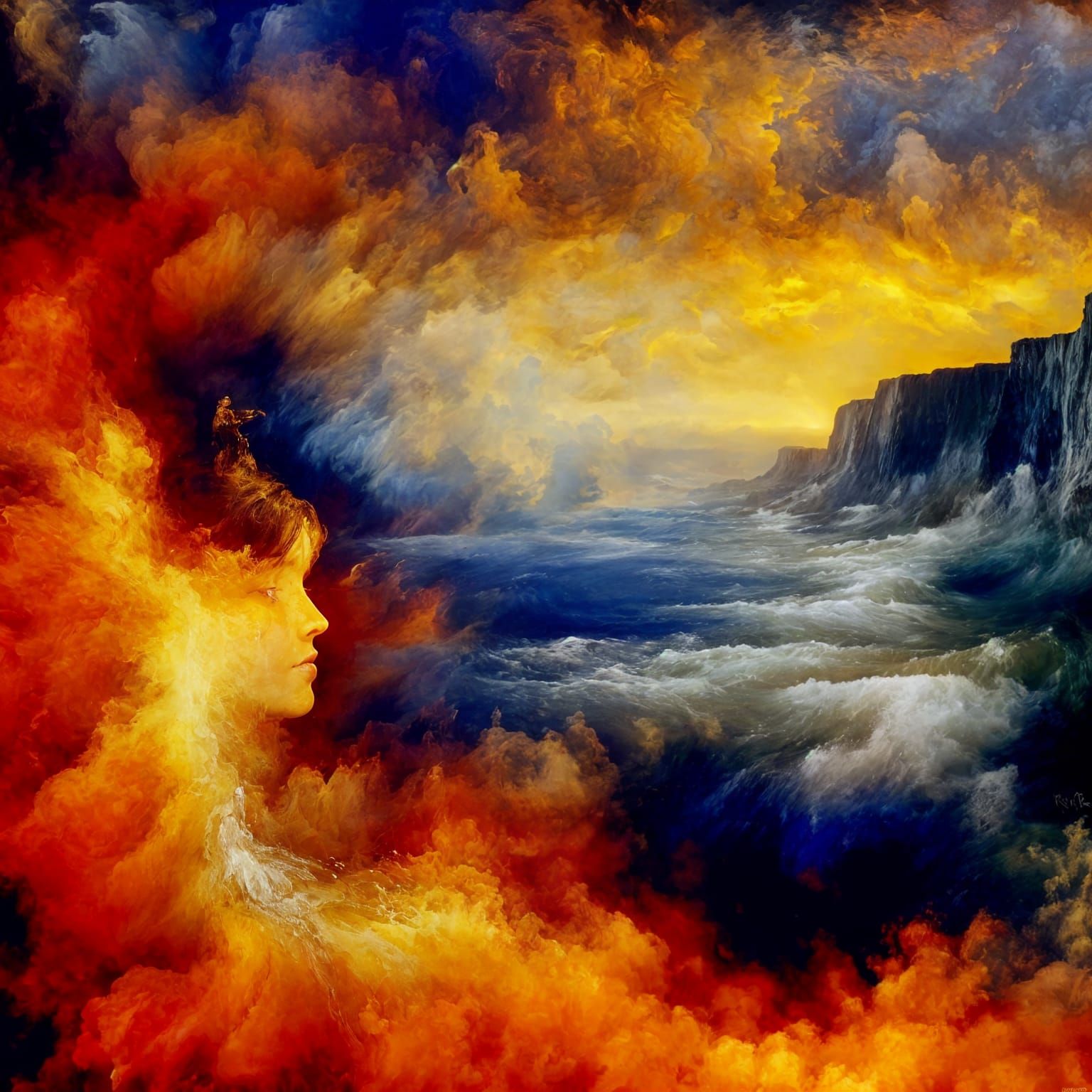 Water Woman Transforms into Fire: Dramatic Landscape Paintin...