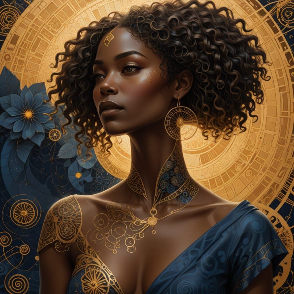 Hyperrealistic Portrait of Black Woman with Mathematical Art