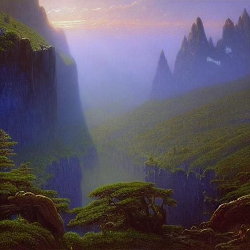 Blue Mountains Landscape in Bierstadt Style