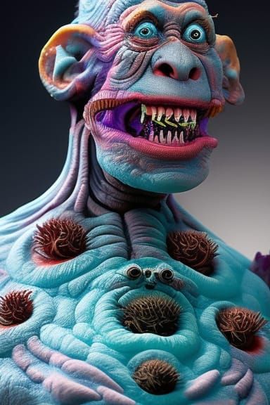 Grotesque Sci-Fi Horror Monster in Red and Cyan