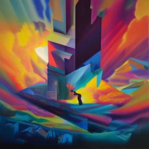 Surreal Figure in Darkness and Space, Mixed Media