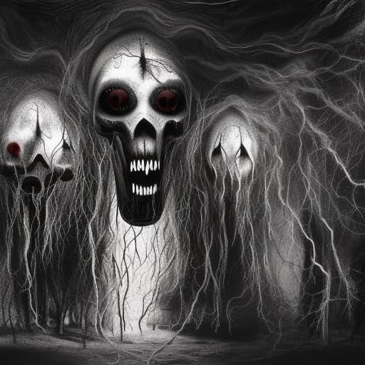 Nocturnal Gravescape with Wispy Ghosts: Romanticism Style