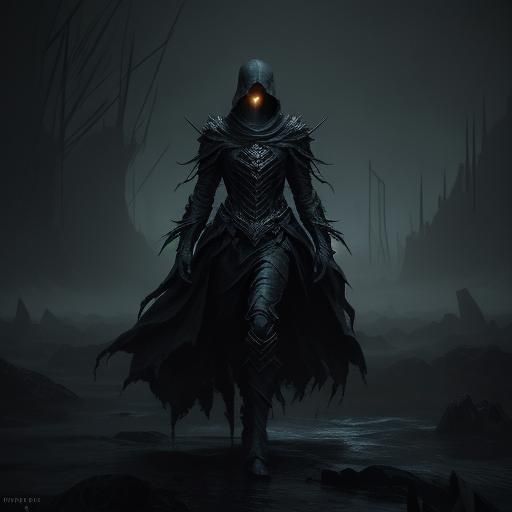 Ominous Dark Fantasy Figure in Shadow