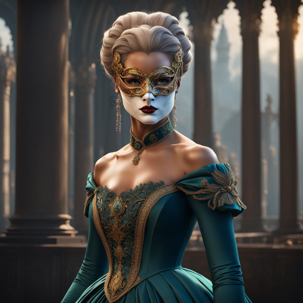 Regency Lady in Ball Mask, Detailed Matte Painting