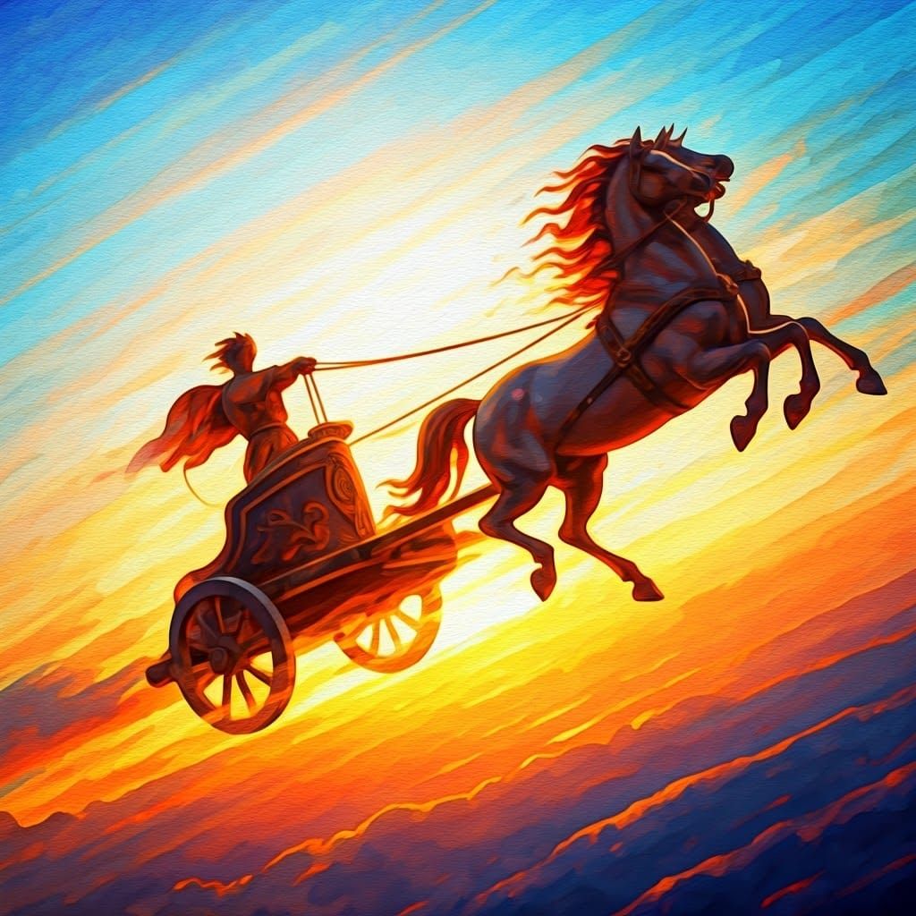 Fiery Chariot Soaring Through Sky in Watercolor Style