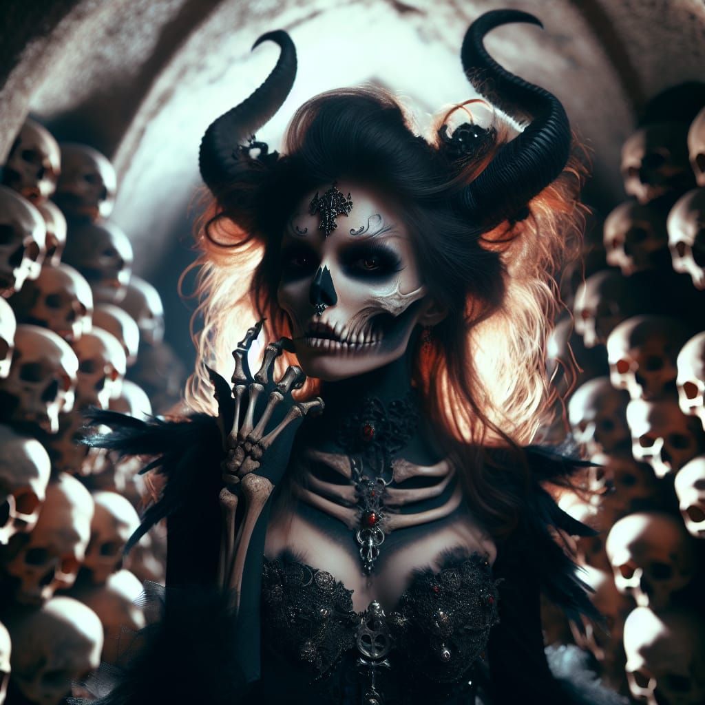 Gothic Demoness in Sedlec Ossuary, Cinematic Film Still