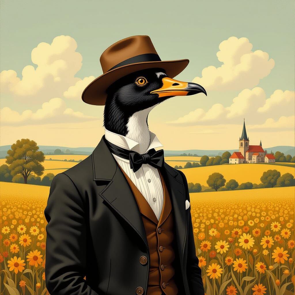 Birddog in Dreamlike Belgian Surrealist Landscape