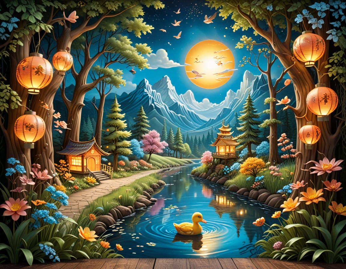 Airbrush Art: Lanterns, Duckling, and Spring Forest