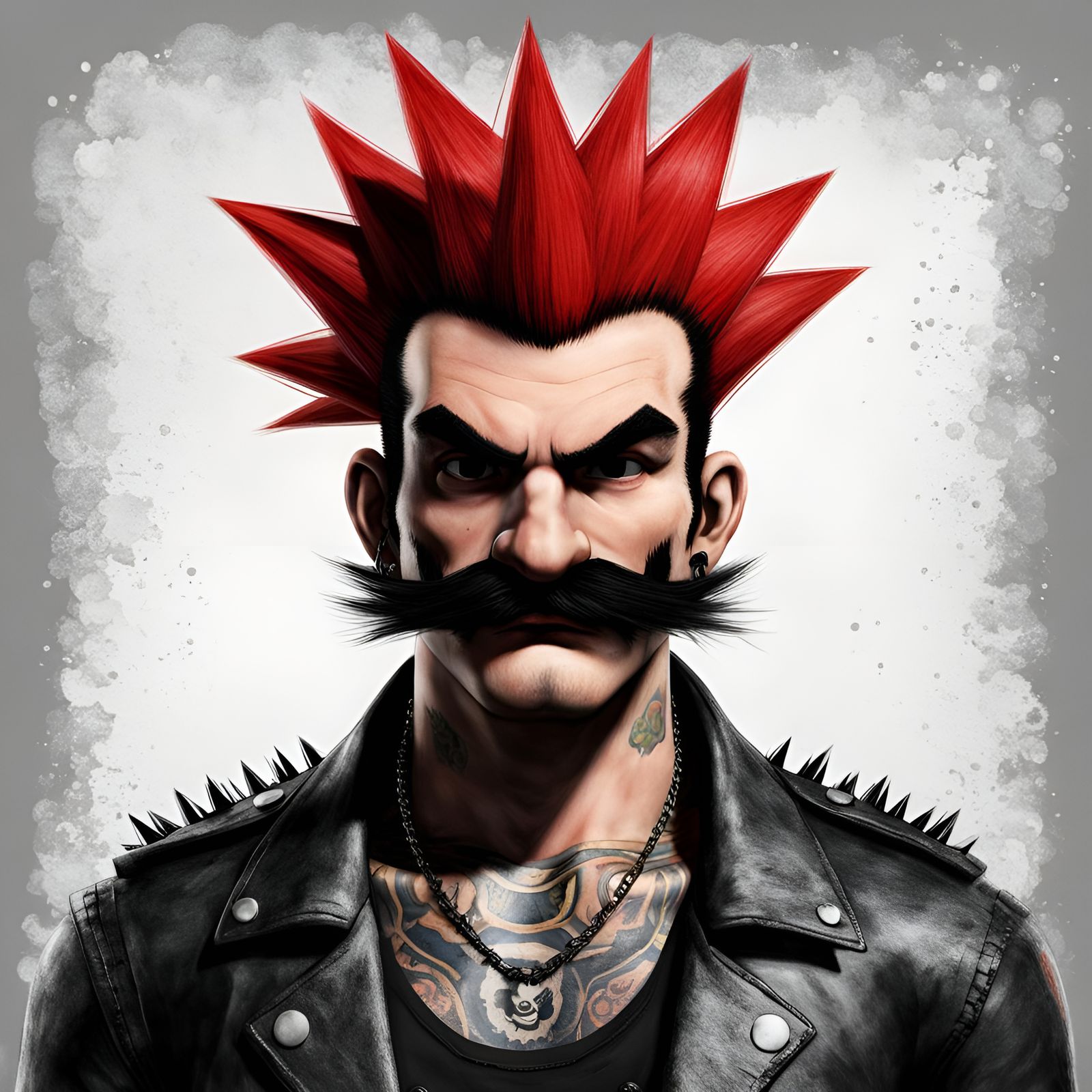 Punk Mario Portrait in Vibrant Colors