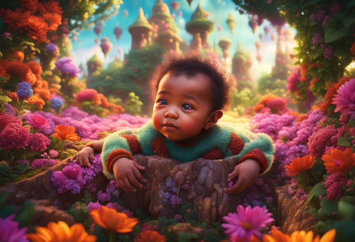 Happy Baby in Fantasy Garden: Matte Painting