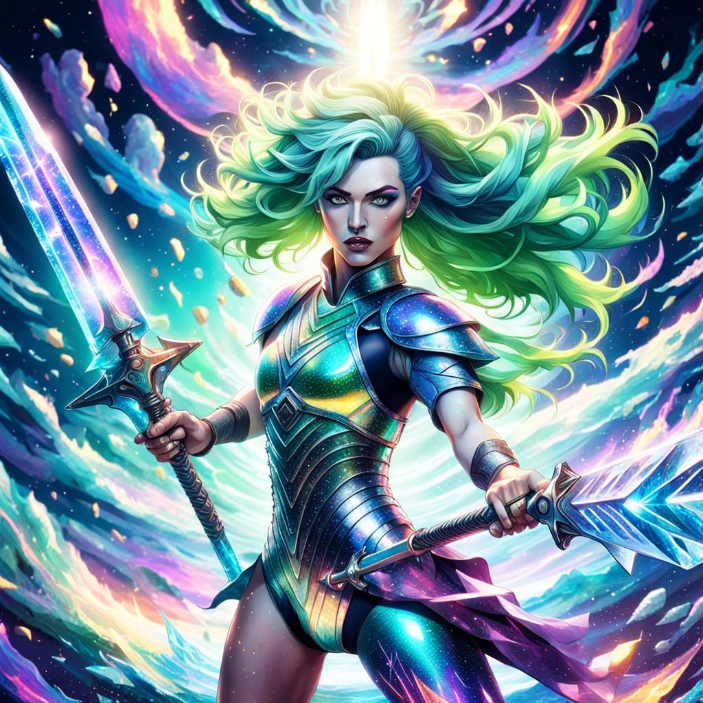 Holographic Astral Warrior with Ice Sword