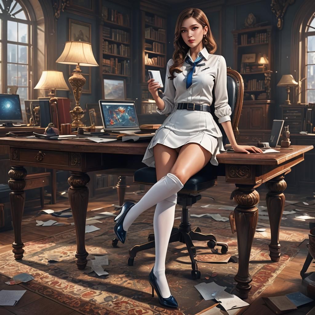 Secretary in Miniskirt: Detailed Matte Painting