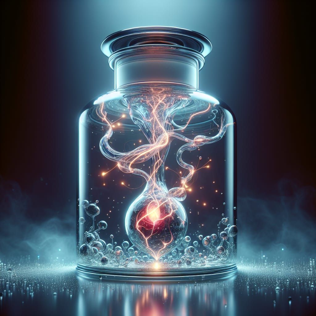 Magical Fruit in Suspended Glass Jar with Lightning Arcs