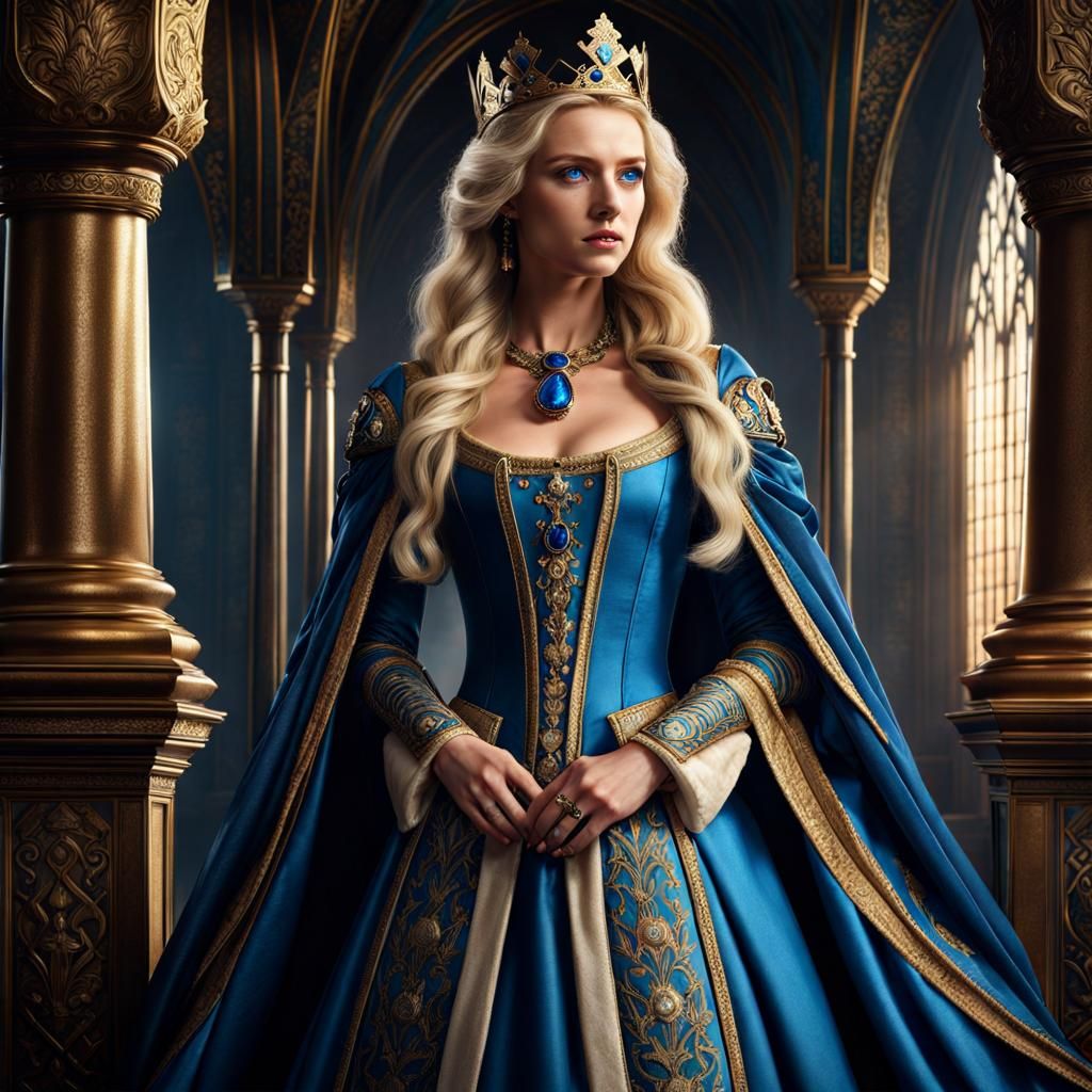 Medieval Royal Woman with Crown in Digital Painting