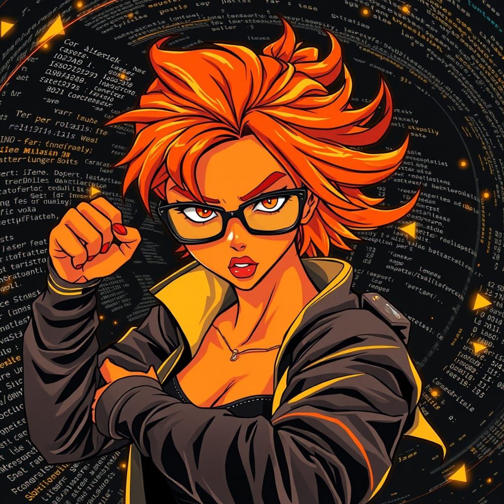 Defiant Hacker in Black and White with Golden Accents