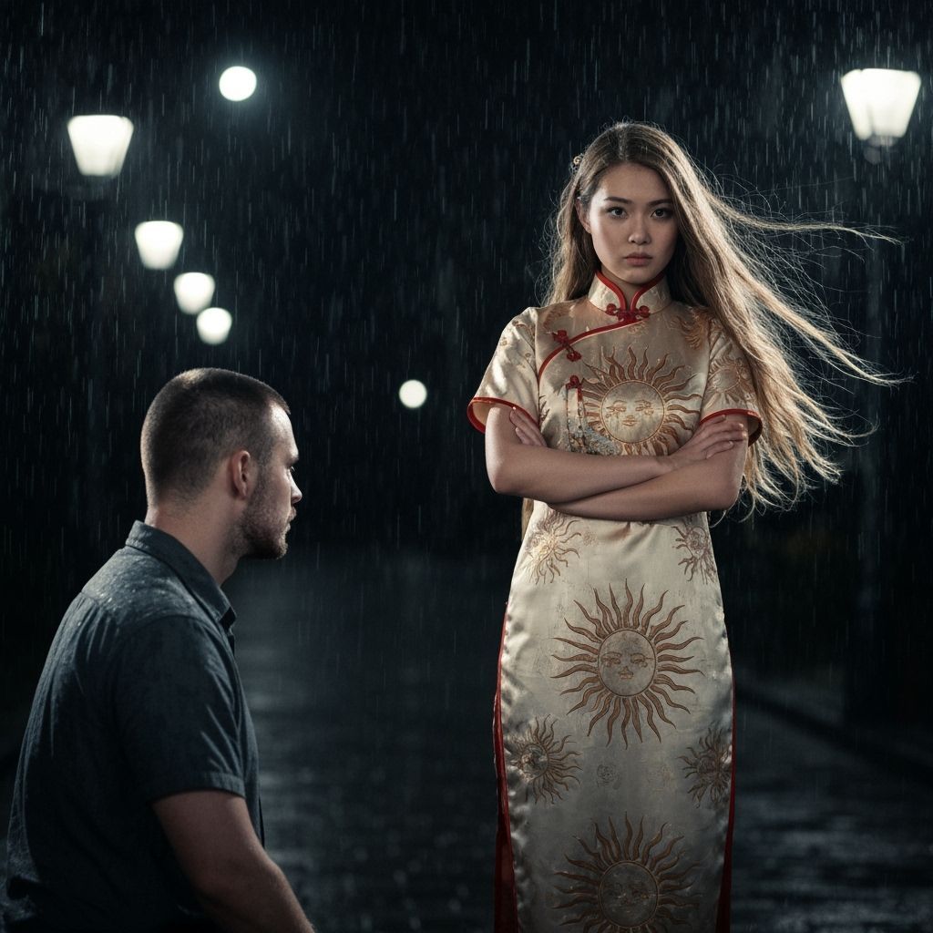 Pre-Raphaelite Chinese Maiden in Moonlit Rain