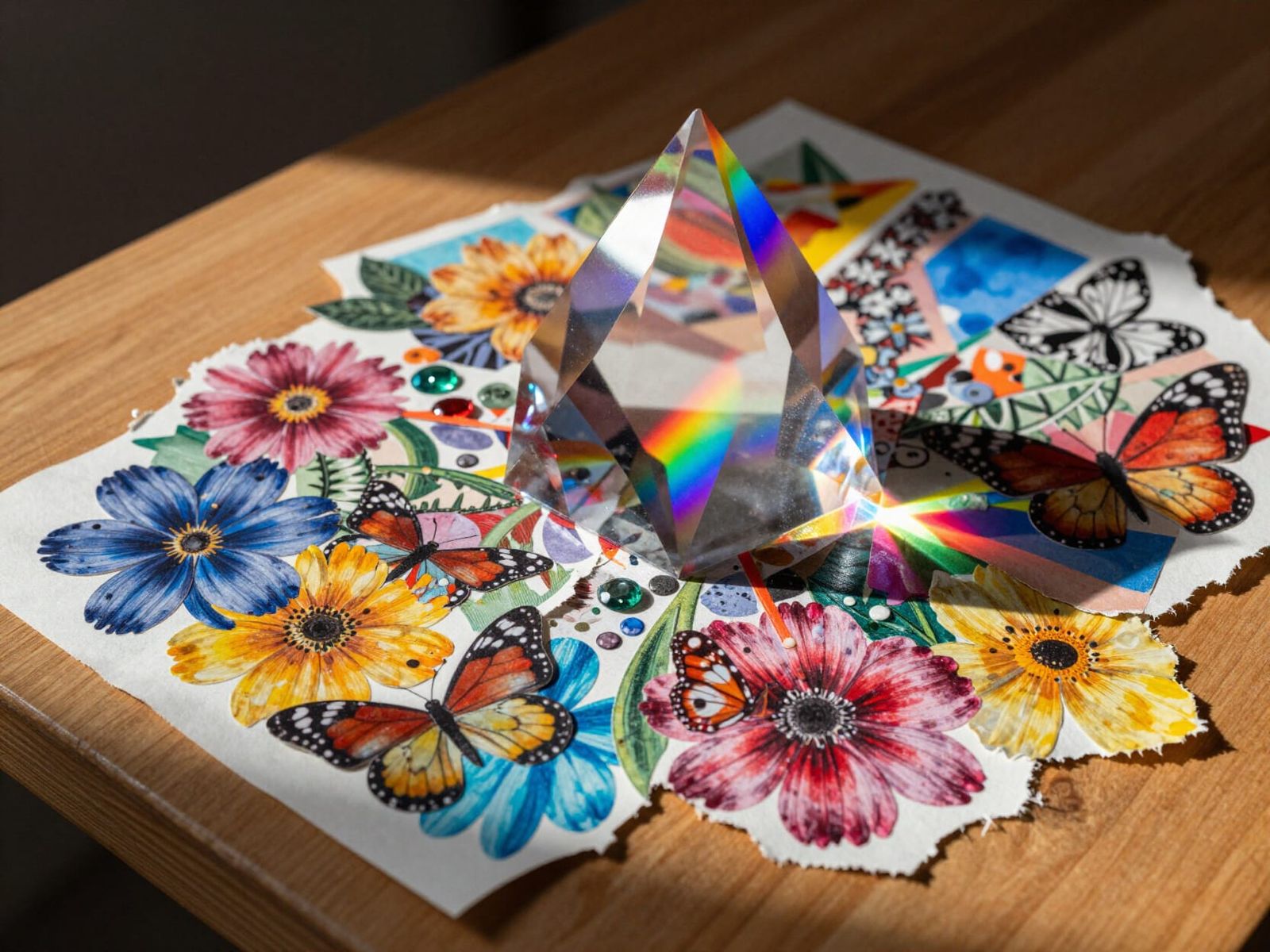 Vibrant Prism Still Life Collage Art