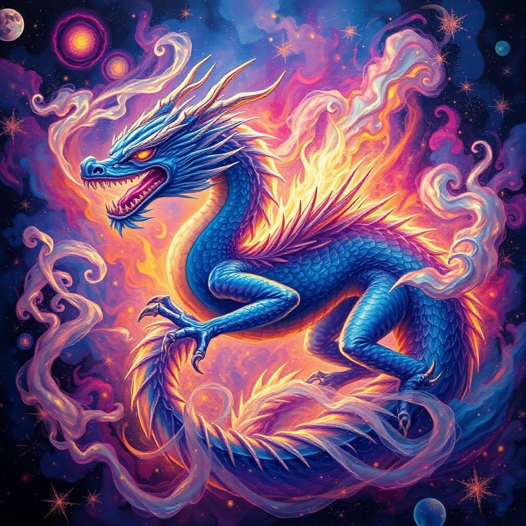 Luminescent Dragon Born from Astral Explosion