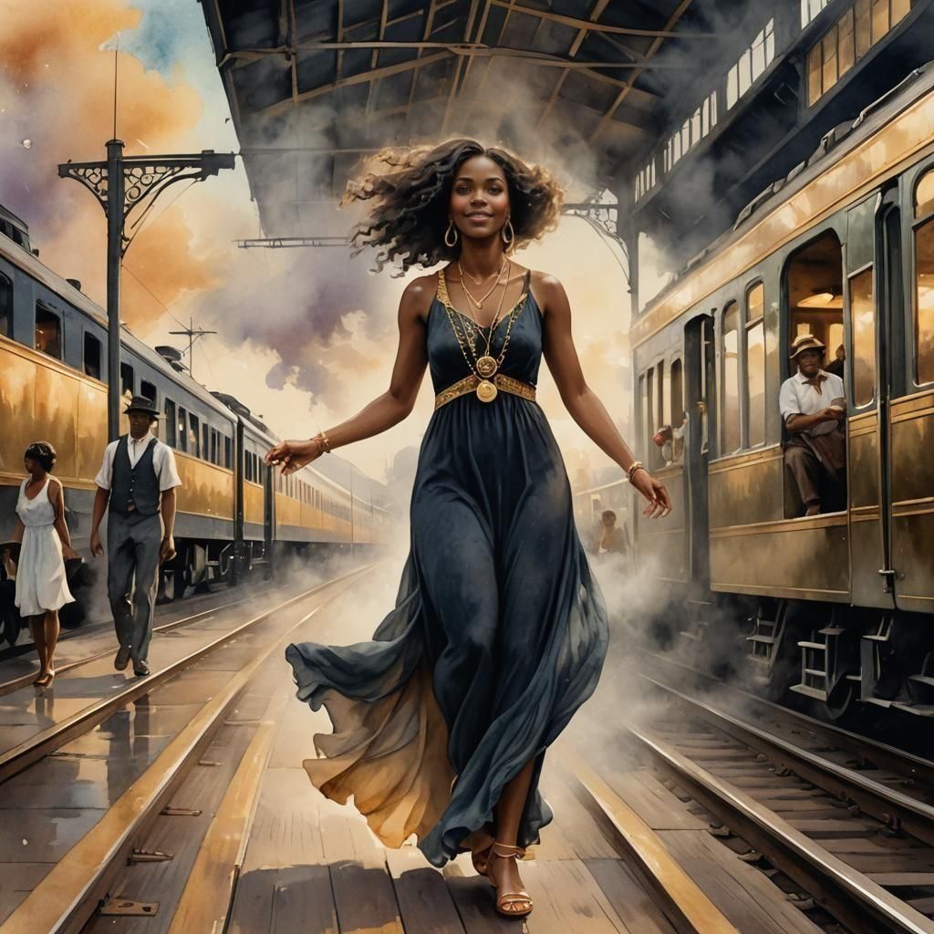 Woman Waving Goodbye from Train Platform