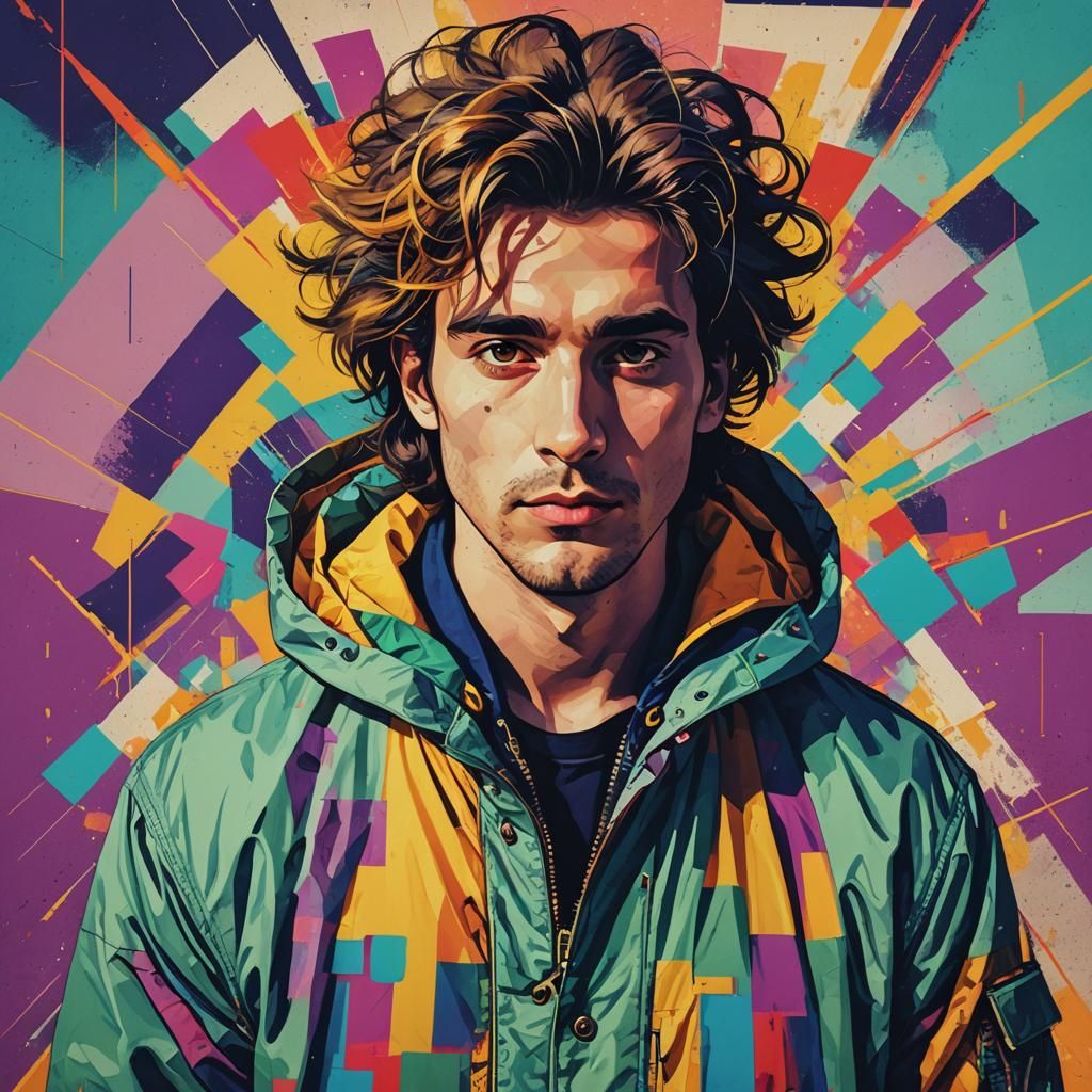 90s Retro Pop Art Portrait with Neon Glow