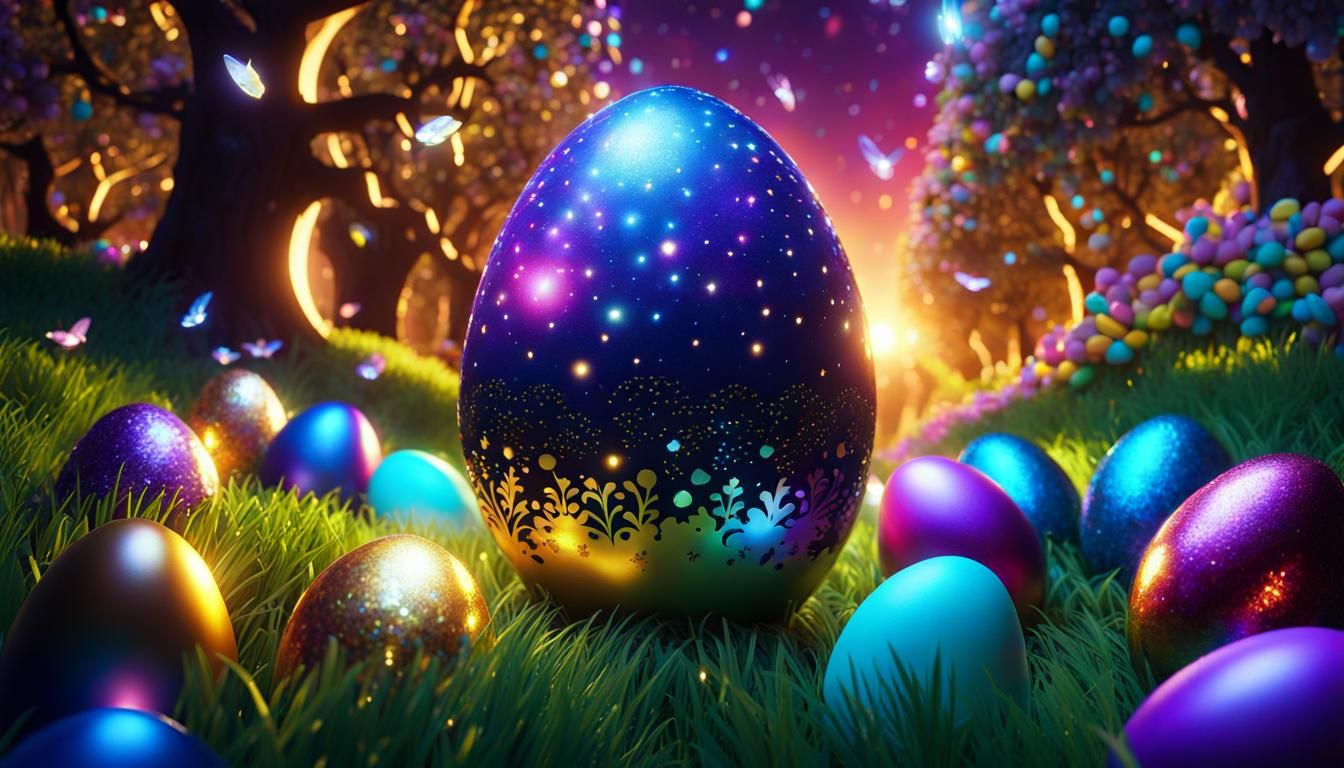 Fantasy Easter Egg Hunt in Cosmic Landscape
