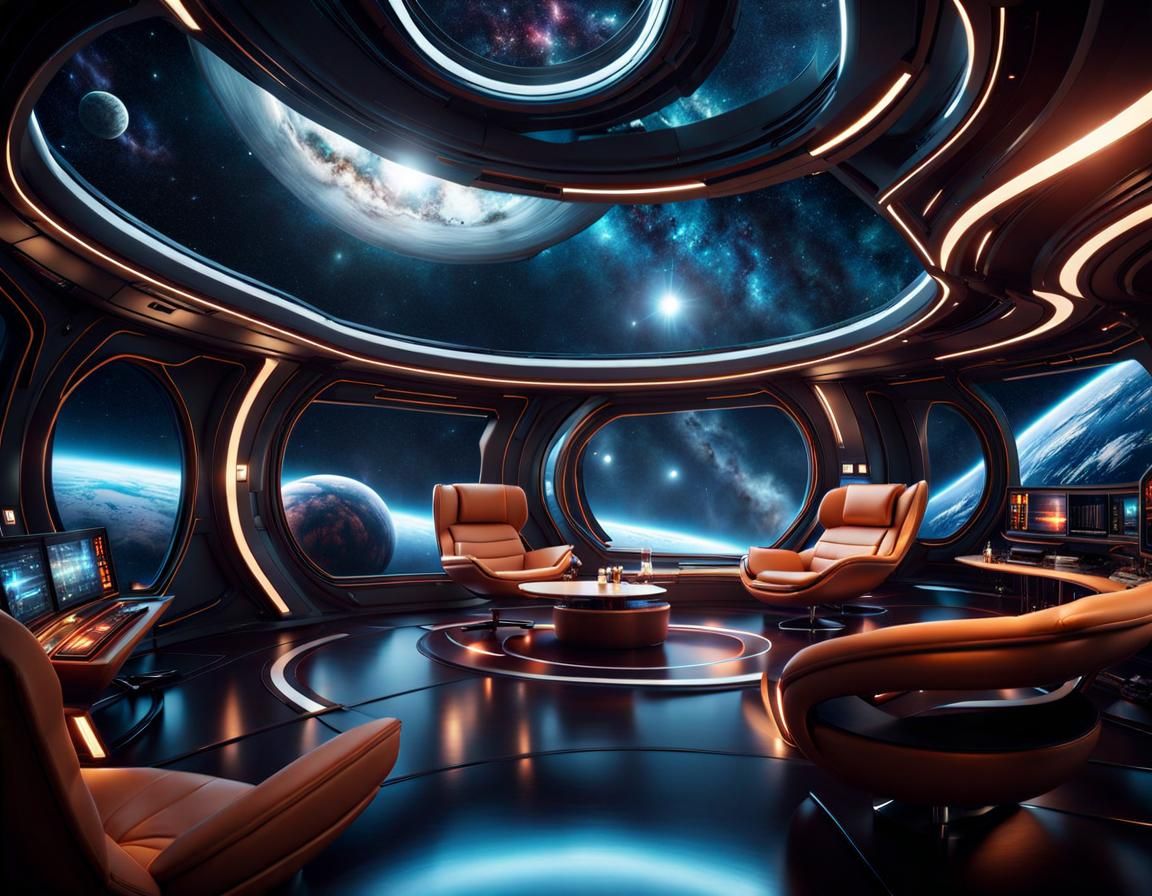 Luxurious Sci-Fi Living Quarters in Spaceship