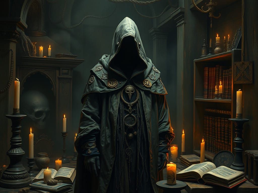 Mystical Cultist in Dark, Surreal Atmosphere