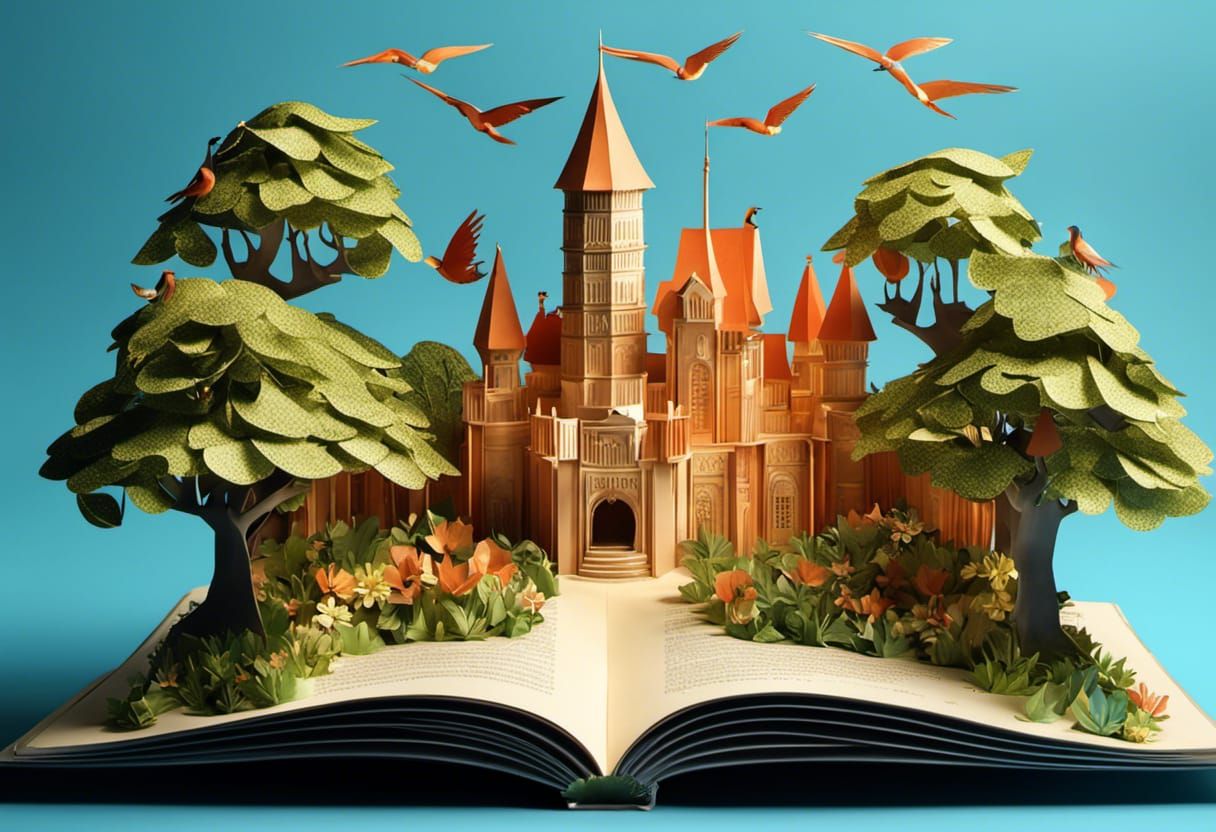 Ornate 3D Paper Castle Storybook Scene