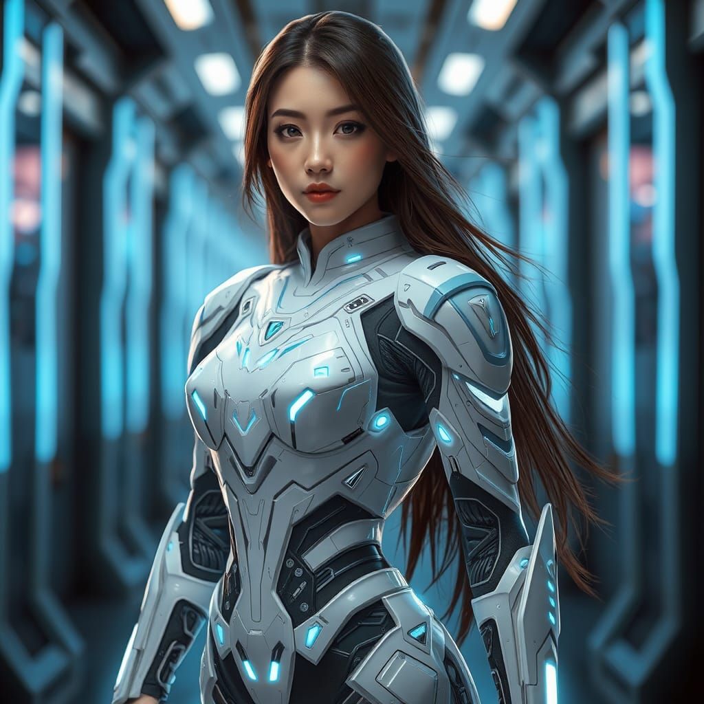 Futuristic Asian Woman in Sci-Fi Armor