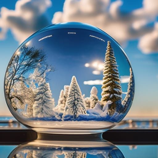 Winter Beach: Hyper-Realistic Glass Sphere Photograph