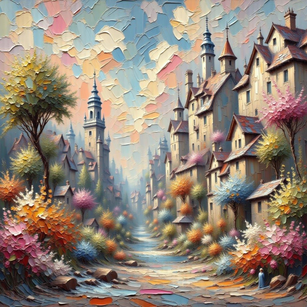 Impasto Cityscape in Dreamy Painting Style