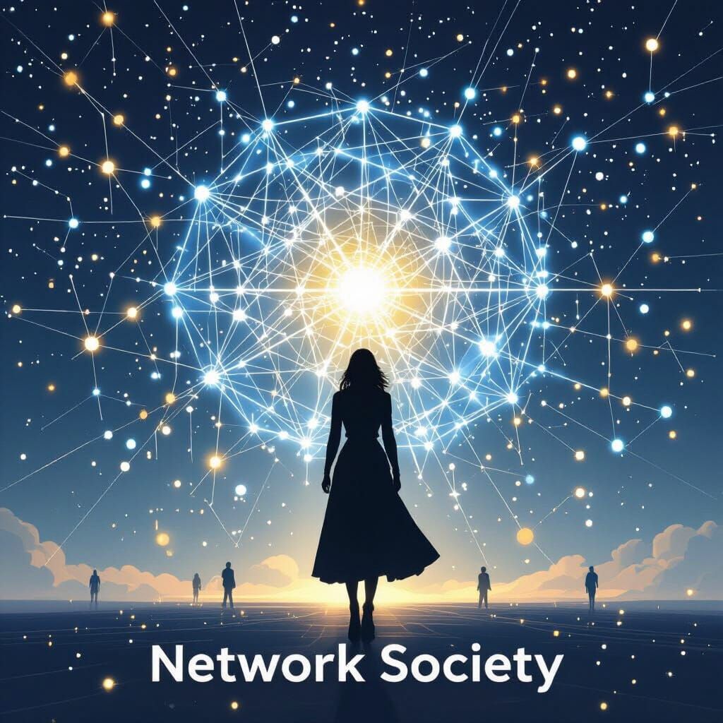 Woman Facing Digital Network in Futuristic City