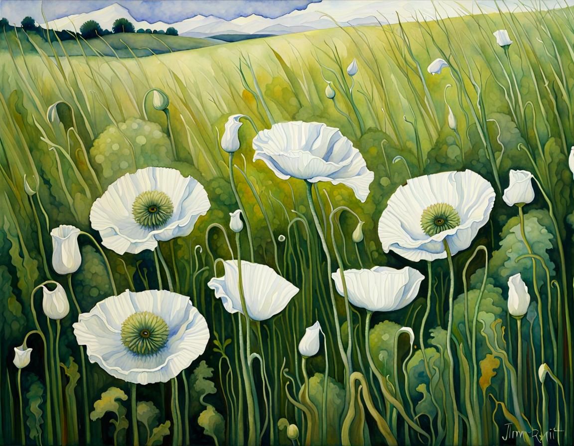 tall white poppies