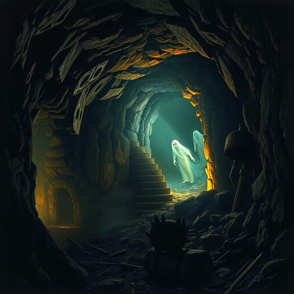 Mysterious Mine Figures Emerge in Bright Eerie Lighting