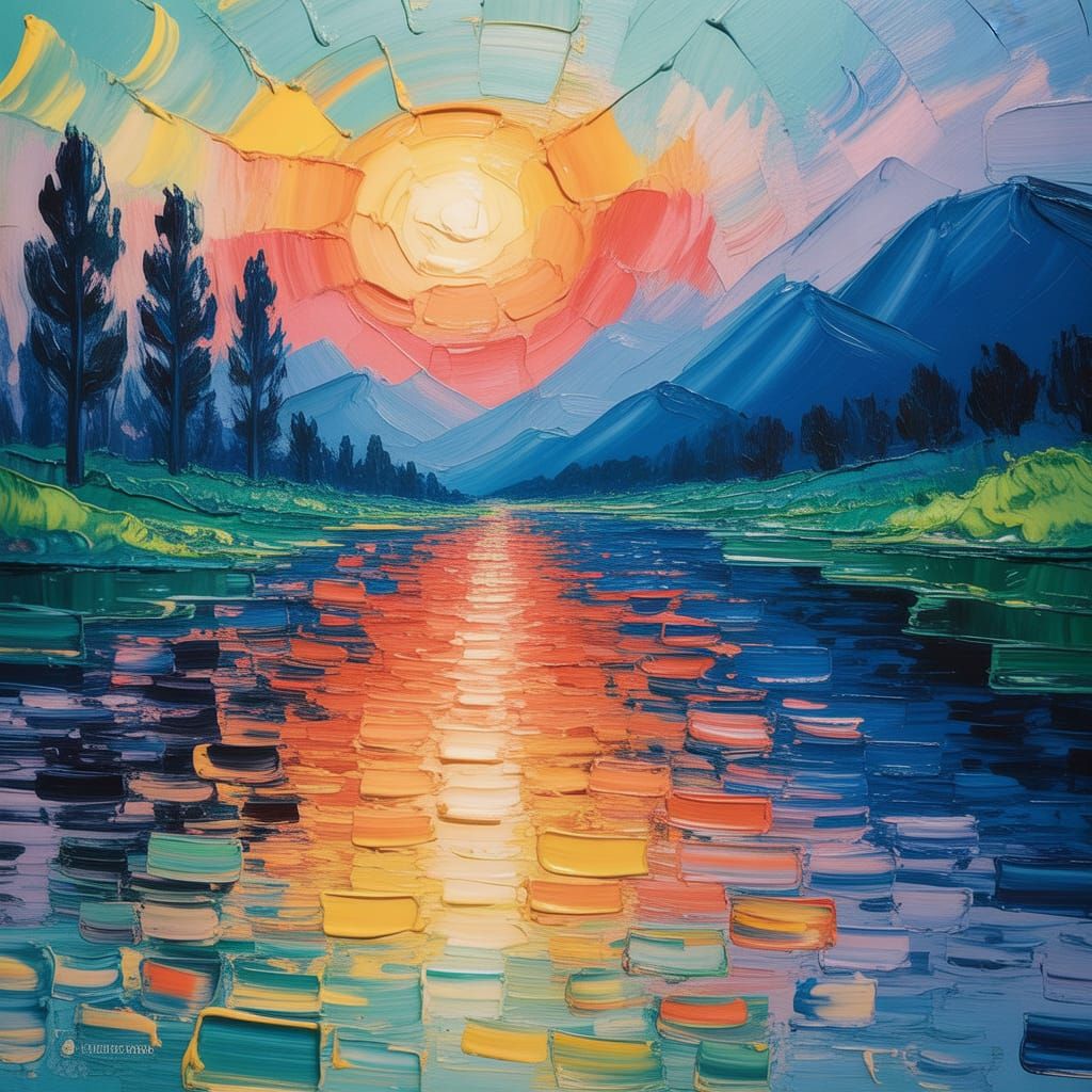 Colorful Expressionist Oil Painting with Textured Impasto