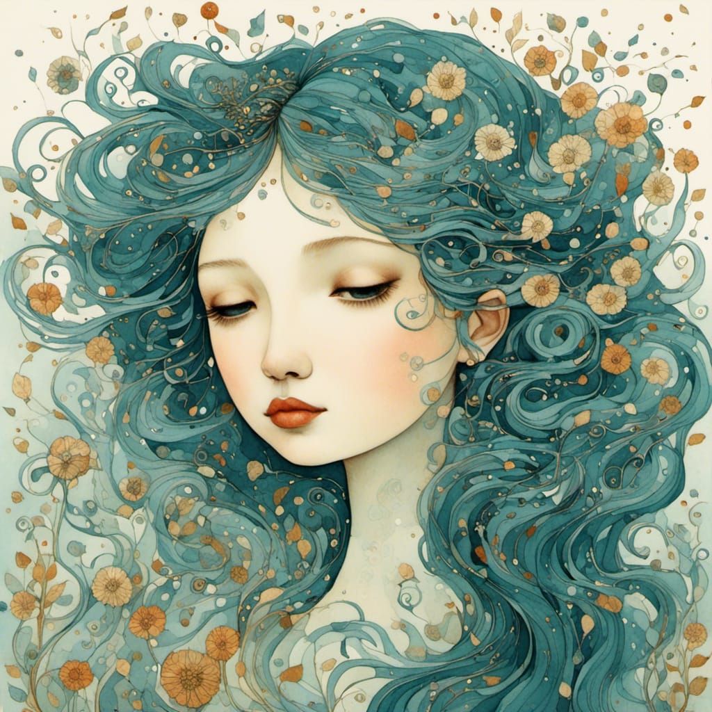 Windy Day Floral Portrait: Detailed and Intricate