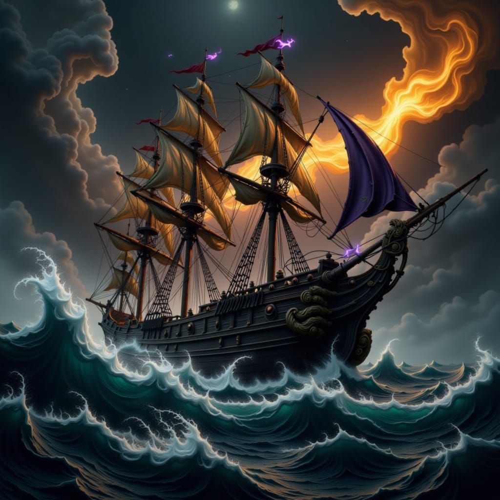 Majestic Sailing Ship in Dark Fantasy World